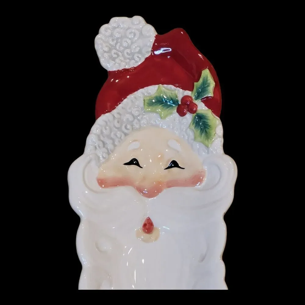 2005 Fitz & Floyd Snack Therapy‎ Cracker Bread Tray SANTA FACE Server Plate